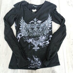 LACULTURE Braided Slit Back Sleeve Long Sleeve T Shirt
